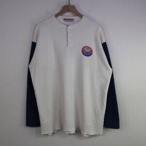 Vintage‎ Ebbets Field Flannels Fungo Henley Baseball Shirt XL Cream Navy Blue
